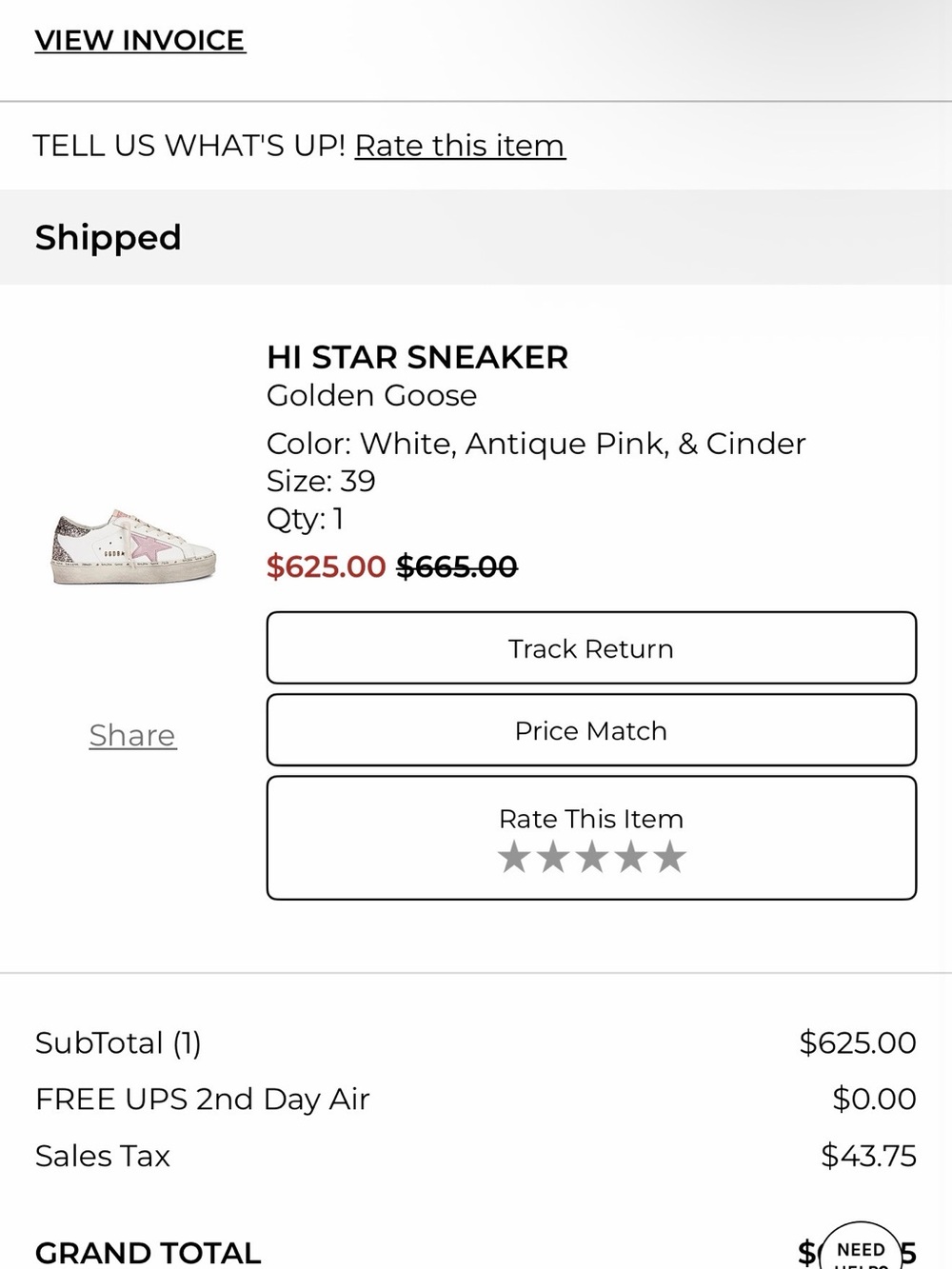 Golden Goose Hi Star Sneaker in White & Antique Pink